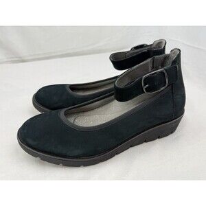 Earth Platform Shoes Black Suede Ankle Strap Sz 9.5 Zurich Sion Mary Jane Womens